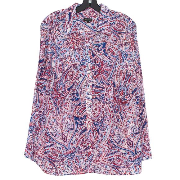 Talbots Top Floral Paisley Cottage Boho Romantic Preppy Button Up Red Blue XL - Picture 1 of 6